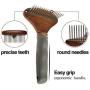 HOP Home of Paws Metal Dog Comb for Grooming Long Hair Cats & Dogs - Pet Steel Deshedding Rake Pin Brush Dog Rake, Lotus Wood