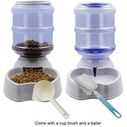 Zcaukya Automatic Cat Feeder and Water Dispenser Set, 1 Gal x 2 Gravity Dog Water Fountain Pet Food Feeder