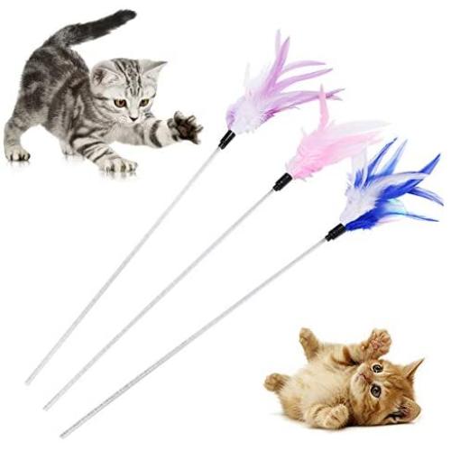 Bullker Kolefei Pet Cat Kitten Sequin Feather Teaser Palying Stick Wand Rod Interactive Toy for Home Purple