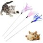 Bullker Kolefei Pet Cat Kitten Sequin Feather Teaser Palying Stick Wand Rod Interactive Toy for Home Purple