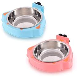kathson Crate Dog Bowl Removable Stainless Steel Hanging Cage Pet Food & Water Feeder Bowls Coop Cup for Puppy Cat Bird(2 PCS)