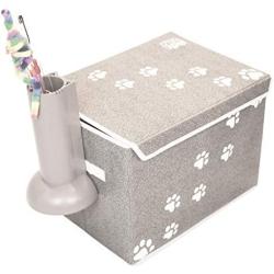 Feline Ruff Large Dog Toys Storage Box and Cat Teaser Wand Holder Bundle. 16'' x 12'' inch Pet Toy Storage Basket with Lid and a Unique Cat Toy Storage Solution