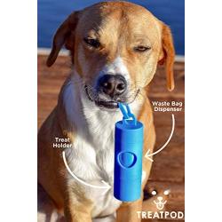 TreatPod Leash Treat Holder and Poop Bag Dispenser - 2 in 1 Dog Waste Bag Dispenser and Treat Container Pouch, Includes 15 Eco Friendly Extra Strength Bags (Navy)