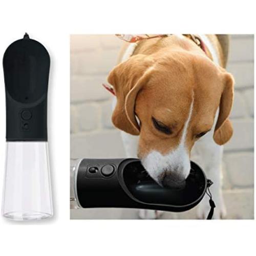 Pets First Portable PET Travel Dog on-The-go CAT Water Bottle. Best Leak-Proof Water Fountain for Small Cats, Dogs Antibacterial Safe, Black, 12oz, Model Number: PF-3344