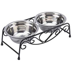 Maxmartt Pet Feeder,Stainless Steel Double Dog Cat Food Water Bowls Feeder Dishes Shelf Stand