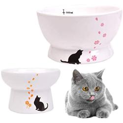 kathson Raised Cat Food Water Bowl Set Pet Ceramic Feeder Bowls Protect Cats Spine Stress Free, Backflow Prevention,Dishwasher