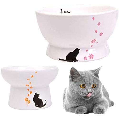 kathson Raised Cat Food Water Bowl Set Pet Ceramic Feeder Bowls Protect Cats Spine Stress Free, Backflow Prevention,Dishwasher