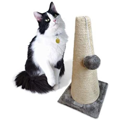 ASPCA Cat Scratching Post Cone with Toy, Carpet & Sisal, Gray, Model Number: CAS2003GRAY