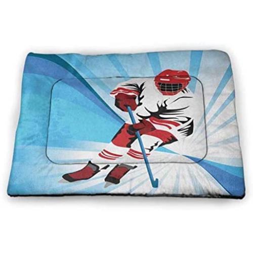 DayDayFun Hockey Cute Pet Mat Grungy Retro Style Halftone Background with a Goaltender Figure in Circle Non-Slip Dog Pads Pale Blue Black White