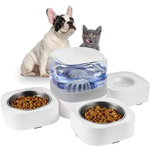 KIMPETS Cat Food and Water Bowl Set, 3-in-1 Detachable Cat Dog Bowl, No Plug in Elevated Cat&Dog Bowl with 63.5 oz, Raised Dog&Cat Bowl with 2 Stainless Steel Cat Bowls, Cat Food Bowls for Indoor Cat