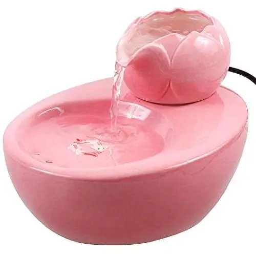 THMY Ceramic Cat Drinking Water Fountain, 1.3 Liters Pet Water Fountains for Cats and Dogs, Electric Pet Water Dispenser with Quiet Pump - Pink Lotus Style THMY Ceramic Cat Drinking Water Fountain, 1.3 Liters Pet Water Fountains for Cats and Dogs, Electric Pet Water Dispenser with Quiet Pump - Pink Lotus Style