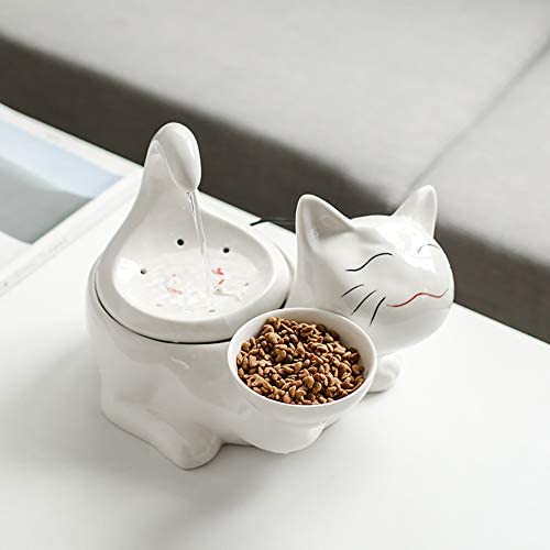 FEENGG 2.0L Pet Drinking Fountain, Pet Automatic Circulation Water Dispenser,Ceramic Pet Water Fountain Eletric Pet Drinking Water Dispenser for Cat Dog