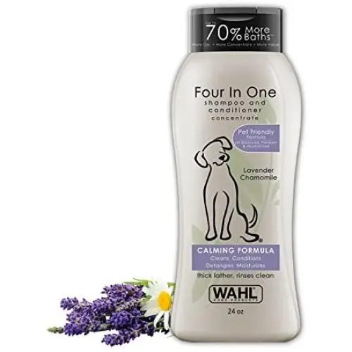 Wahl 4-In-1 Calming Pet Shampoo – Cleans, Conditions, Detangles, & Moisturizes with Lavender Chamomile Wahl 4-In-1 Calming Pet Shampoo – Cleans, Conditions, Detangles, & Moisturizes with Lavender Chamomile