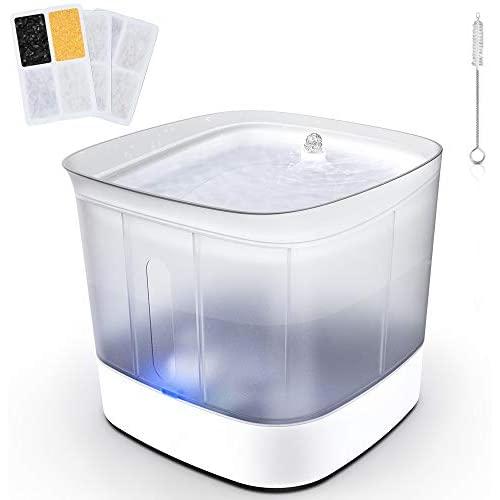 AIIYME Cat Water Fountain, 4 Intelligent LED Indicator Auto Dog Cat Water Dispenser, 85oz/2.5L 2 Flowing Modes Cleaning Water Shortage Reminder, Ultra Quiet Visible Pet Drinking Fountain 3 Filters