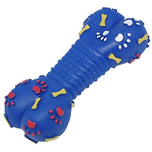 uxcell Vinyl Bones Paws Print Squeaky Bone Pet Dog Squeak Toy, Blue