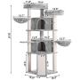 Hey-bro Extra Large Multi-Level Cat Tree Condo Furniture with Sisal-Covered Scratching Posts, 2 Bigger Plush Condos, 2 Perch Hammock, Scratching Posts Smoky Gray MPJ031G