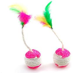 Duckart 2-Pack Cat Toys Sisal Hemp Knitting Ball Cat Woven Grind Toys with a Steel Ball Colorful Resistant Pet Feather Toy