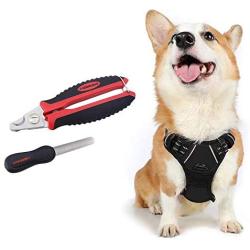 rabbitgoo Dog Harness & Dog Nail Clippers with File Set - Adjustable No Pull Dog Vest with Leash Clips(M) | Safety Pet Nail Trimmer Cat Claw Grooming Tool Painless Paw Scissors(Black Red)