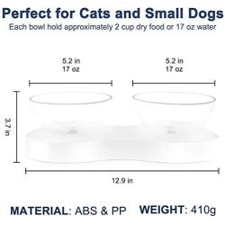 QUXIANG Double Dog Bowls Elevated Cat Food Water Bowls 0/20° Tilted Design Neck Guard Pet Raised Stand Double Transparent Plastic Bowl with Anti Slip Stand for Cats and Small Dogs