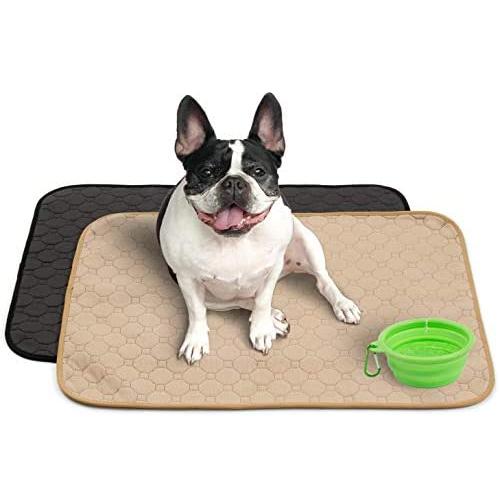 Mujo Washable Pee Pads, Machine Washable, Reusable Pee Pad, Whelping Pad, Waterproof Puppy Training Pads, Pet Travel, Dog Floor and Crate mats, Potty Pads, 2 Pack 26'' x 20'' Plus Bonus Travel Bowl