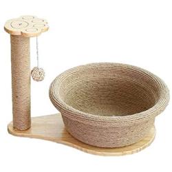 Sisal Cat Tower, Scratching Post, Kitten Tree, Pet Indoor Activity Center, with Bowl Shape Sleep Basket and Hanging Ball, Used for Grinding Claws of Kittens