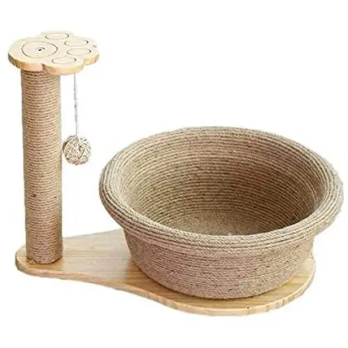 Sisal Cat Tower, Scratching Post, Kitten Tree, Pet Indoor Activity Center, with Bowl Shape Sleep Basket and Hanging Ball, Used for Grinding Claws of Kittens Sisal Cat Tower, Scratching Post, Kitten Tree, Pet Indoor Activity Center, with Bowl Shape Sleep Basket and Hanging Ball, Used for Grinding Claws of Kittens