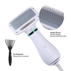 PETTOM 2 in 1 Pet Grooming Hair Dryer Blower with Slicker Brush | Best Fit for Short Haired and Medium Coated Breeds(Narrow Gap)