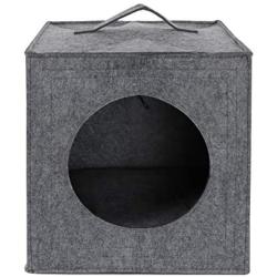 MiMu Cozy Cat Bed Cave - Large Cat Bed Hideouts with Felt Cat Cube Insert Pillow, Covered Cat Bed Box Shaped Cat Hut