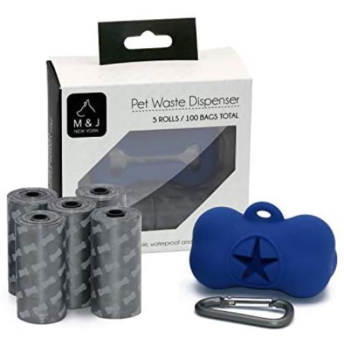 M&J Pet Supplies Dog Poop Bags for Waste Refuse Cleanup, Doggy Roll Replacements for Outdoor Puppy Walking and Travel, Leak Proof and Tear Resistant, Thick Plastic , 5rolls/100 Bags Blue