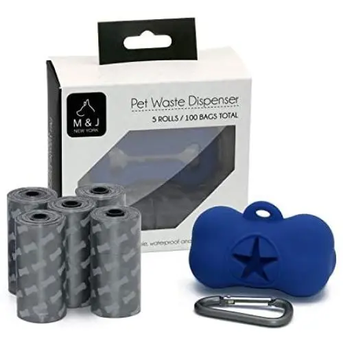 M&J Pet Supplies Dog Poop Bags for Waste Refuse Cleanup, Doggy Roll Replacements for Outdoor Puppy Walking and Travel, Leak Proof and Tear Resistant, Thick Plastic , 5rolls/100 Bags Blue