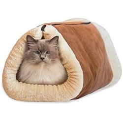 MiaoKa 2-in-1 Fleece Cat Tunnel, Beds Self Warming Tube & Pets Cave, Cuddle Burrow Cozy Covered Sleep Zone Mat for Cats Indoor