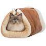 MiaoKa 2-in-1 Fleece Cat Tunnel, Beds Self Warming Tube & Pets Cave, Cuddle Burrow Cozy Covered Sleep Zone Mat for Cats Indoor