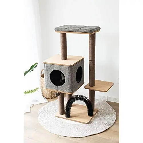 PetPals Three-Level Elevated Cat Tree Condo with Massage & Particle Board, Grey (PP18502) PetPals Three-Level Elevated Cat Tree Condo with Massage & Particle Board, Grey (PP18502)