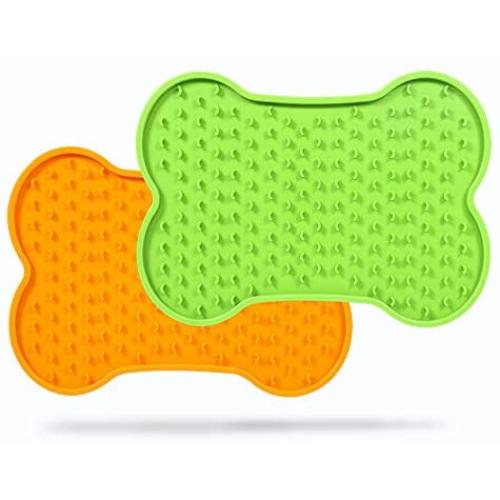 HUSUKU Dog Lick Mat, 2 Pack Dog Slow Feeder, Bone-Shaped Pet Calming Mat Anxiety Relief Dog Cat Training Licking Mat Perfect for Food, Yogurt, Peanut Butter