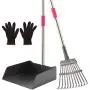 Extra Large Dog Pooper Scooper - Metal Pet Poop Tray and Rake Set with Long Handle for Small Medium Large Dogs, Heavy Duty Pet Waste Removal Scoop for Gravel, Lawns, Grass, Dirt
