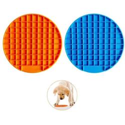 Lick Mat for Dogs - Slow Eating Dog Bowl to Slow Down Eating Puzzle Feeder for Dog and Cat with Suction Cup Slow Treat Dispensing Mat Perfect for Pet Food Treats Yogurt or Peanut Butter (Blue/Orange)