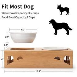 AELTA Elevated Dog Cat Bowls, Raised Dog Cat Food and Water Bowls, Double Ceramic Dog Cat Bowl with Solid Bamboo Stand, Cute and Modern Design Bowl for Dogs and Cats