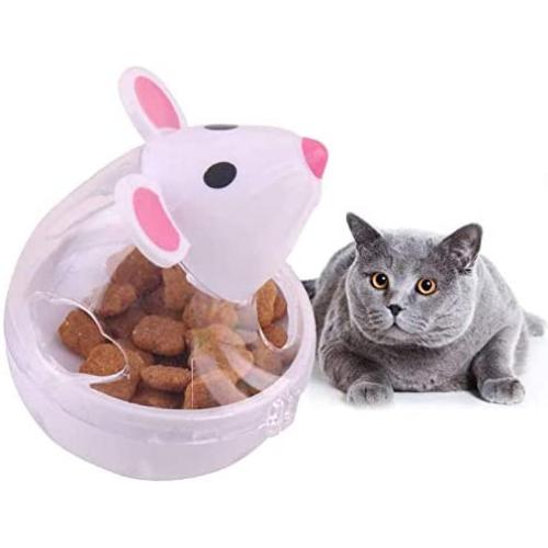 Cat Food Dispenser Toy,Puss Slow Feeder Cat Food Ball,Automatic Spinning Cat Mouse Toy Pet Food Ball Cat Feeder for Cats and Kitten