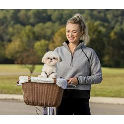 PetSafe Happy Ride Wicker Bicycle Basket for Dogs and Cats - Stylish Weather Resistant Wicker Material - Comfortable, Easy to Clean Soft Liner - Removable Sun Shield Included - Best for Pets up to 13 lb