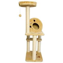 Iconic Pet Multi Level Cat Tree Condo Furniture with Sisal Posts in Beige Color – Durable Cat Activity Center, Sisal Roped Scratching Towers & Plush Toy to Play, Elegant for Cats/Kittens