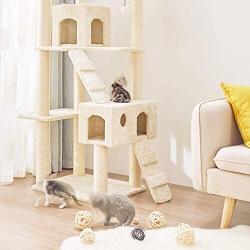 Cat Tree, Cat Tower, 67.3 inches Multi-Level Kitten Play House Furniture, with 2 Spacious Condo, Sisal Scratching Posts and Dangling Balls, for Cat Indoor Relaxing