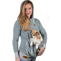 Pet Pouch Hoodie Small Pet Carrier - Dog Cat Pouch Hoodie Sweatshirt Kangaroo Pocket Holder - No Ears - Womens Fit
