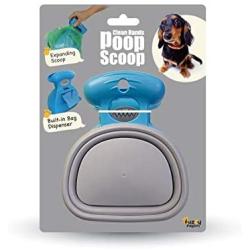 Dog Poop Scoop with Waste Bag Dispenser - Blue, 10 Refill Bags and Expandable Silicone Body - Compact Portable Design for Easy Storage by Fuzzy Fusion (A Grand Fusion Company) (Blue)