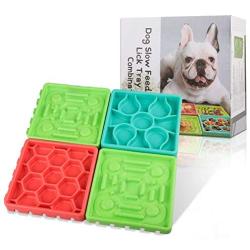 Pet Slow Feeder Bowl & Lick Mat Pad for Cats Dogs Non Slip Puzzle Bowl with Super Suction Cups, 4PCS Healthy Design Slower Feeder Dishes, For Grooming, Anxiety, Wash Your Buddy And Doggie Training