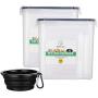 GreenJoy Airtight Pet Food Storage Container with Dish Bowl+ Measuring Scale+ Seal Buckles (3 Pack) BPA-Free Plastic for Dogs Cats Birds and Label Removable
