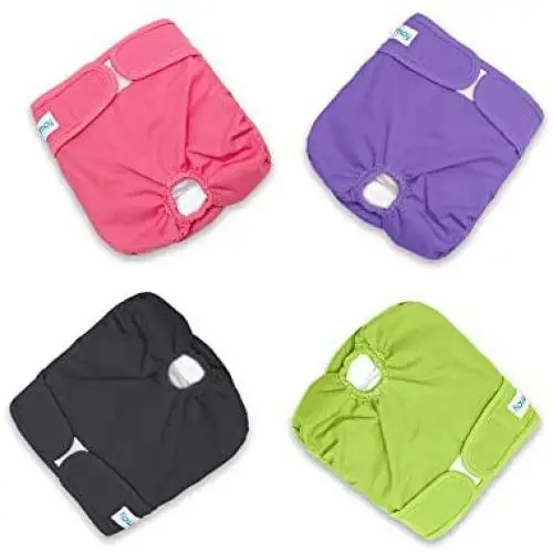 Teamoy 4pcs Washable Female Dog Diapers, Reusable Doggie Diaper Wraps for Female Dogs, Super-Absorbent and Comfortable, Small