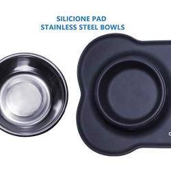 Cadosoigh Pet Double Bowls Non Slip Dog Bowls Stainless Steel Bowls Set with Non-Spill Silicone Mats Tray for Small Middle cat Puppy… (Black)