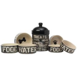 PetRageous 10001 Vintage Stoneware Dog Water Bowl with 2-Cup Capacity 5-Inch Diameter by 2-Inch Tall Great for Small and Medium Sized Dogs and Cats, Black and Natural