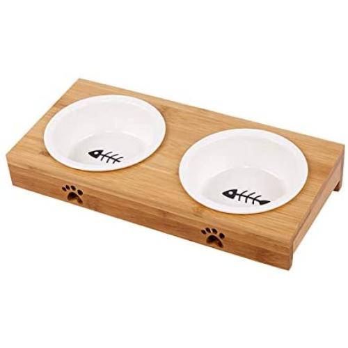 PICKME Premium Elevated Dog and Cat Pet Feeder, Double Bowl Raised Stand Comes with Extra Two Ceramics Bowls. Perfect for Dogs and Cats.
