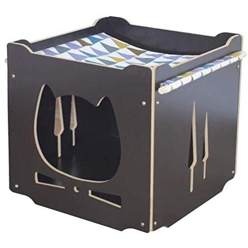 S-Lifeeling Wooden Cat House with Hammock Stackable Collapsible Cat Kity Cube Room Splicing Cat Climbing Combination